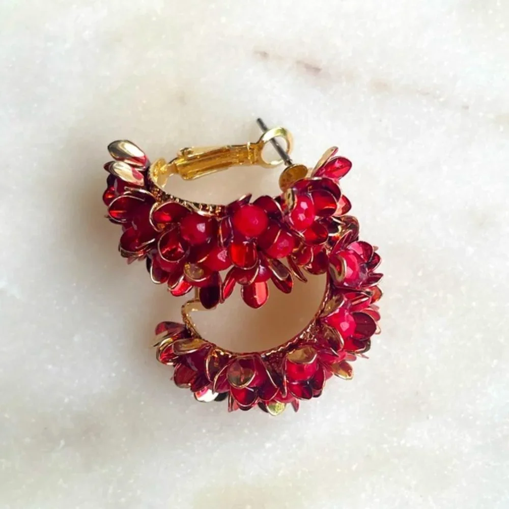 Lila Floral Hoops in Wine Red